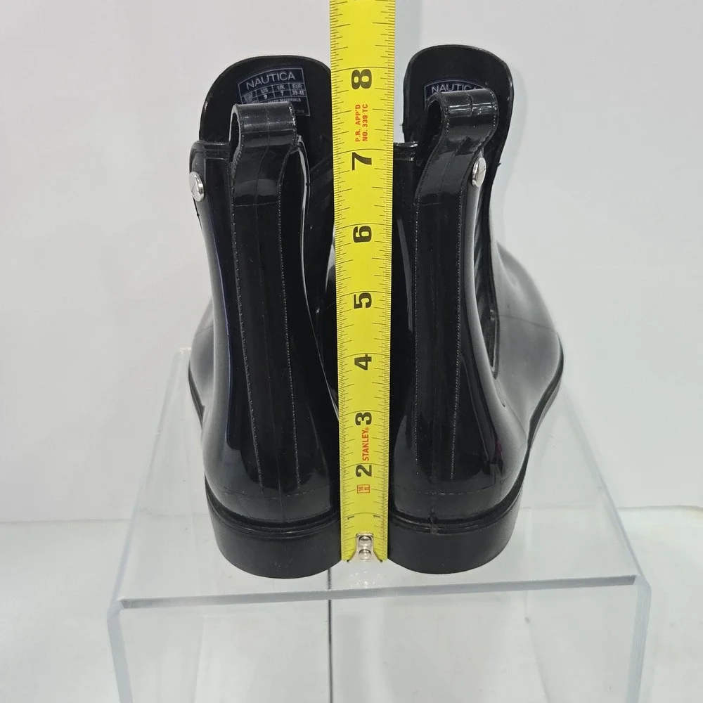 Nautica Cliff Comfort Lurex Black Glossy Rain Boots Womens Size 9 Chelsea Ankle